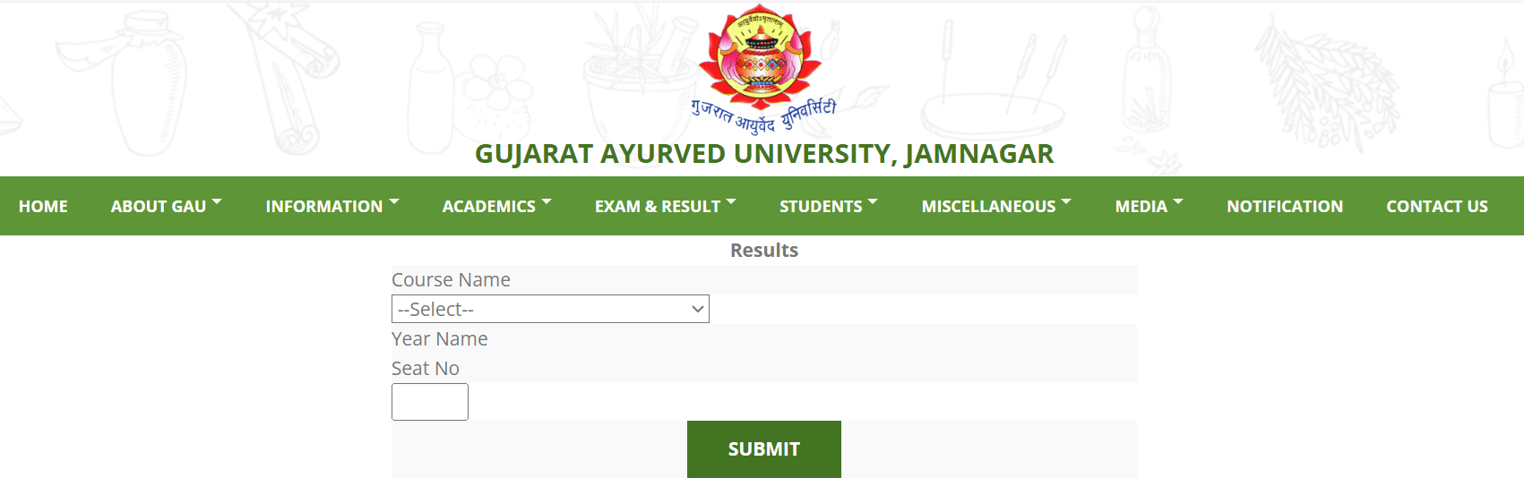Gujarat Ayurved University Result