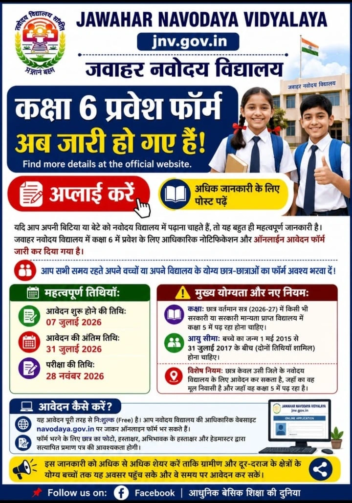 Jawahar Navodaya Vidyalaya Class 6 Admission Form